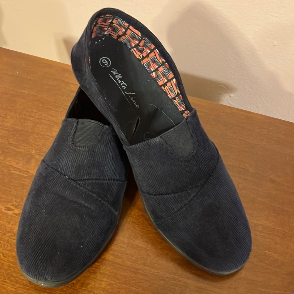 Navy, corduroy loafers*